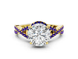 Yellow gold Round Cut Diamond with Tanzanite side stone Halo Twist Band Solitaire Prong Setting Ring_12