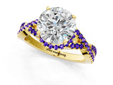 Yellow gold Round Cut Diamond with Tanzanite side stone Halo Twist Band Solitaire Prong Setting Ring_13