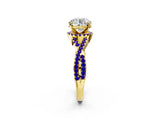 Yellow gold Round Cut Diamond with Tanzanite side stone Halo Twist Band Solitaire Prong Setting Ring_14