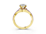 Yellow gold Round Cut Diamond with Tanzanite side stone Halo Twist Band Solitaire Prong Setting Ring_15
