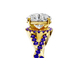 Yellow gold Round Cut Diamond with Tanzanite side stone Halo Twist Band Solitaire Prong Setting Ring_17