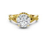 Yellow gold Round Cut Diamond with Yellow Sapphire side stone Halo Twist Band Solitaire Prong Setting Ring_12