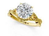 Yellow gold Round Cut Diamond with Yellow Sapphire side stone Halo Twist Band Solitaire Prong Setting Ring_13