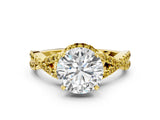 Yellow gold Round Cut Diamond with Yellow Sapphire side stone Halo Twist Band Solitaire Prong Setting Ring_36