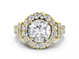 Yellow gold Round Cut Double Halo Diamond Engagement Ring with Pave Band and Four-Prong Setting_29