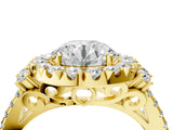 Yellow gold Round Cut Double Halo Diamond Engagement Ring with Pave Band and Four-Prong Setting_33
