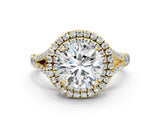 Yellow gold Round Cut Double Halo Split Shank Diamond Ring with Prong Setting_48