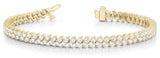 Yellow gold Round Cut Double Row Tennis Bracelet with Four-Prong Setting