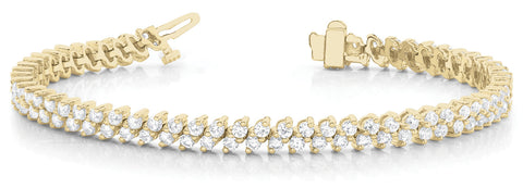 Yellow gold Round Cut Double Row Tennis Bracelet with Four-Prong Setting