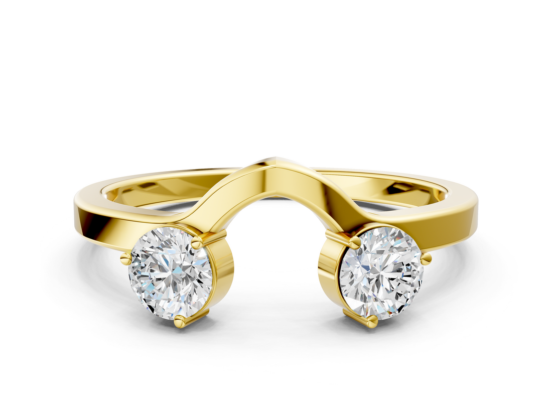 Yellow gold Round Cut Dual Diamond Open Band with Prong Setting_4