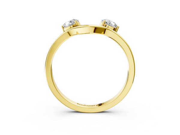 Yellow gold Dual Round Diamond Open Band Ring with Prong Setting
