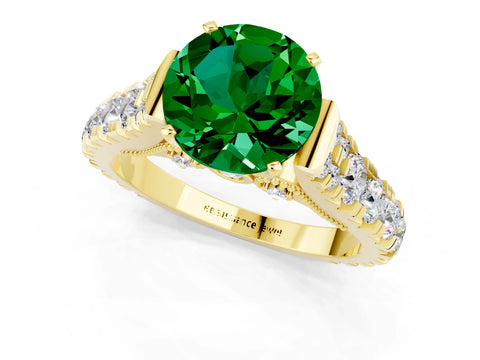 Yellow gold Round Cut Emerald Classic Solitaire Ring with Pavé Band and Four-Prong Setting_11