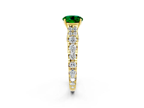 Yellow gold Round Cut Emerald Classic Solitaire Ring with Pavé Band and Four-Prong Setting_12