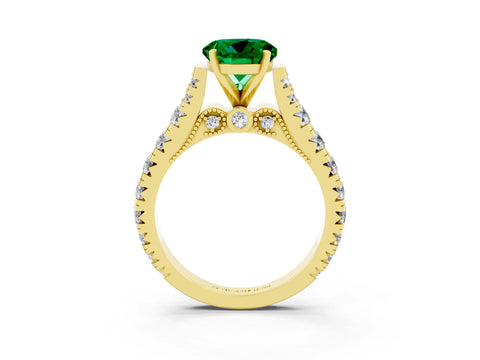 Yellow gold Round Cut Emerald Classic Solitaire Ring with Pavé Band and Four-Prong Setting_13