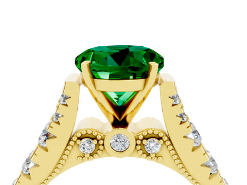 Yellow gold Round Cut Emerald Classic Solitaire Ring with Pavé Band and Four-Prong Setting_14