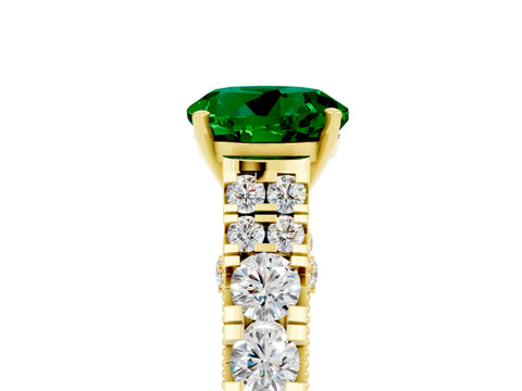 Yellow gold Round Cut Emerald Classic Solitaire Ring with Pavé Band and Four-Prong Setting_15
