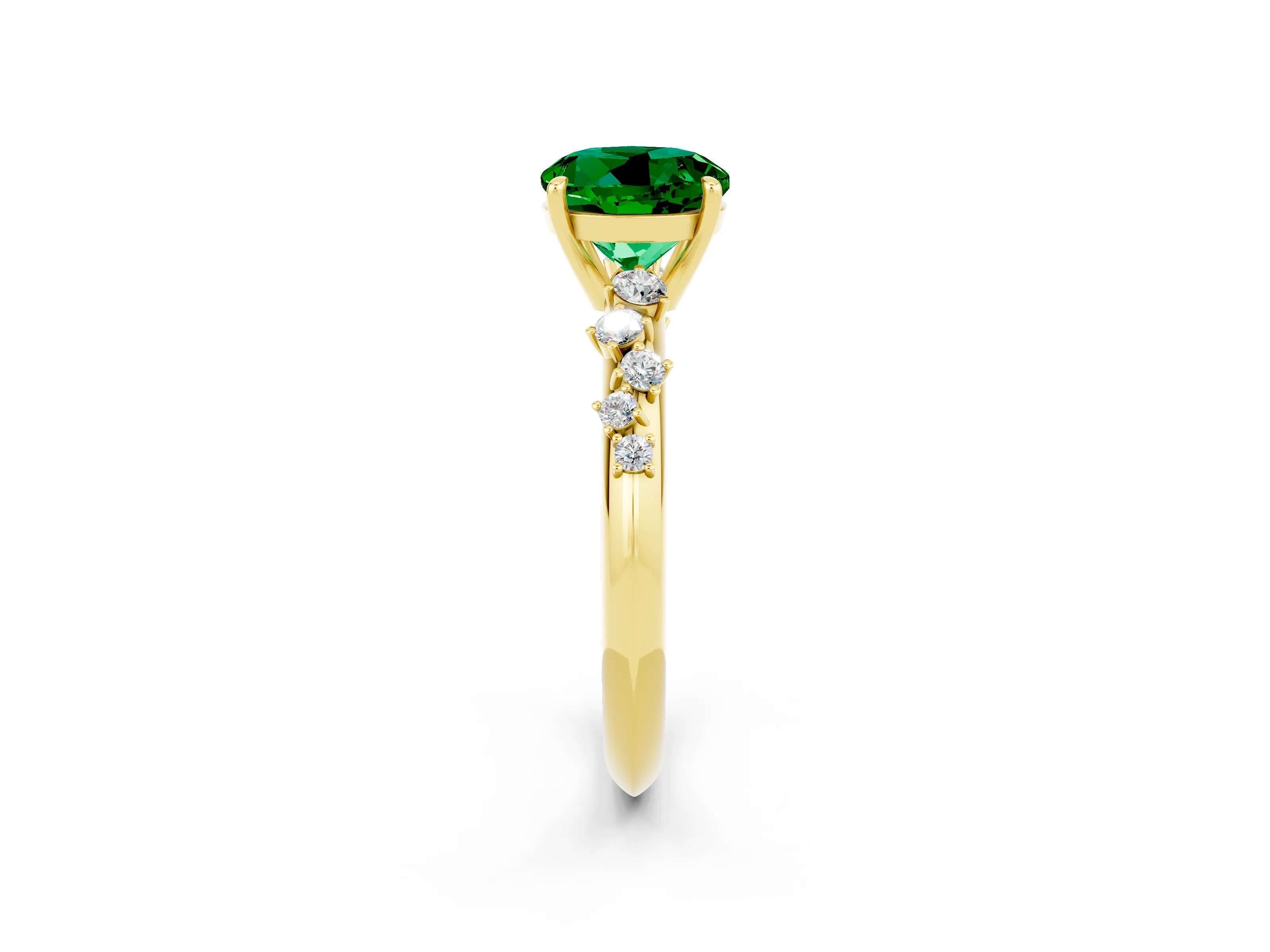 Yellow gold Round Cut Emerald Cluster Side Stone Solitaire Ring with Prong Setting_26