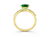 Yellow gold Round Cut Emerald Cluster Side Stone Solitaire Ring with Prong Setting_27