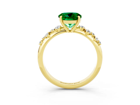 Yellow gold Round Cut Emerald Cluster Side Stone Solitaire Ring with Prong Setting_27