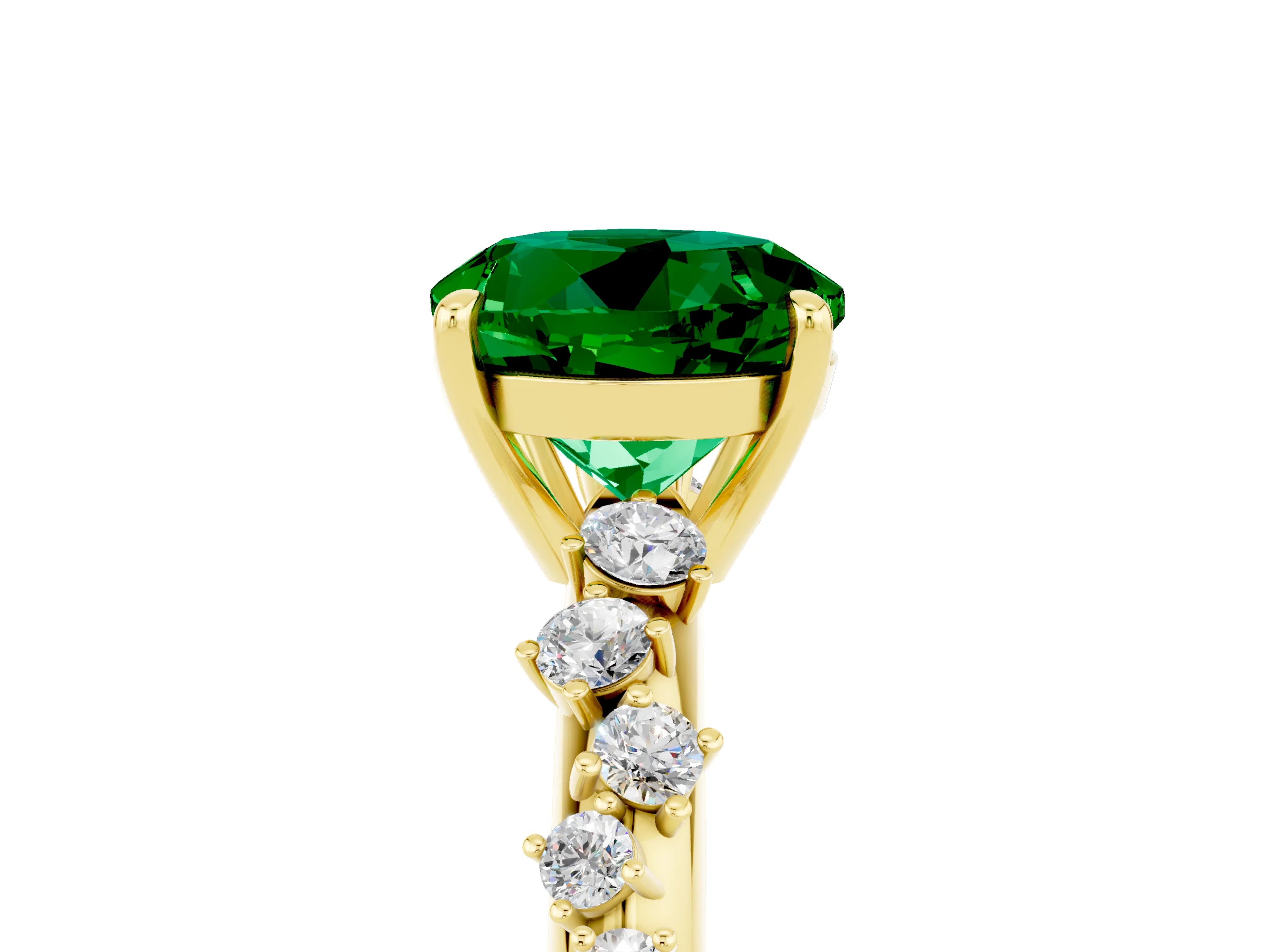 Yellow gold Round Cut Emerald Cluster Side Stone Solitaire Ring with Prong Setting_29