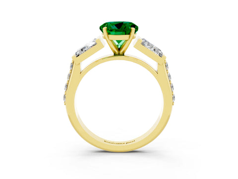 Yellow gold Round Cut Emerald Engagement Ring with Baguette Side Stones and Channel Set Band_3
