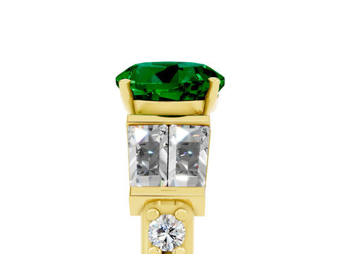 Yellow gold Round Cut Emerald Engagement Ring with Baguette Side Stones and Channel Set Band_5