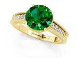 Yellow gold Round Cut Emerald Engagement Ring with Milgrain Channel Set Band and Prong Setting_1