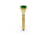 Yellow gold Round Cut Emerald Engagement Ring with Milgrain Channel Set Band and Prong Setting_2