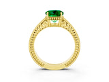Yellow gold Round Cut Emerald Engagement Ring with Milgrain Channel Set Band and Prong Setting_3