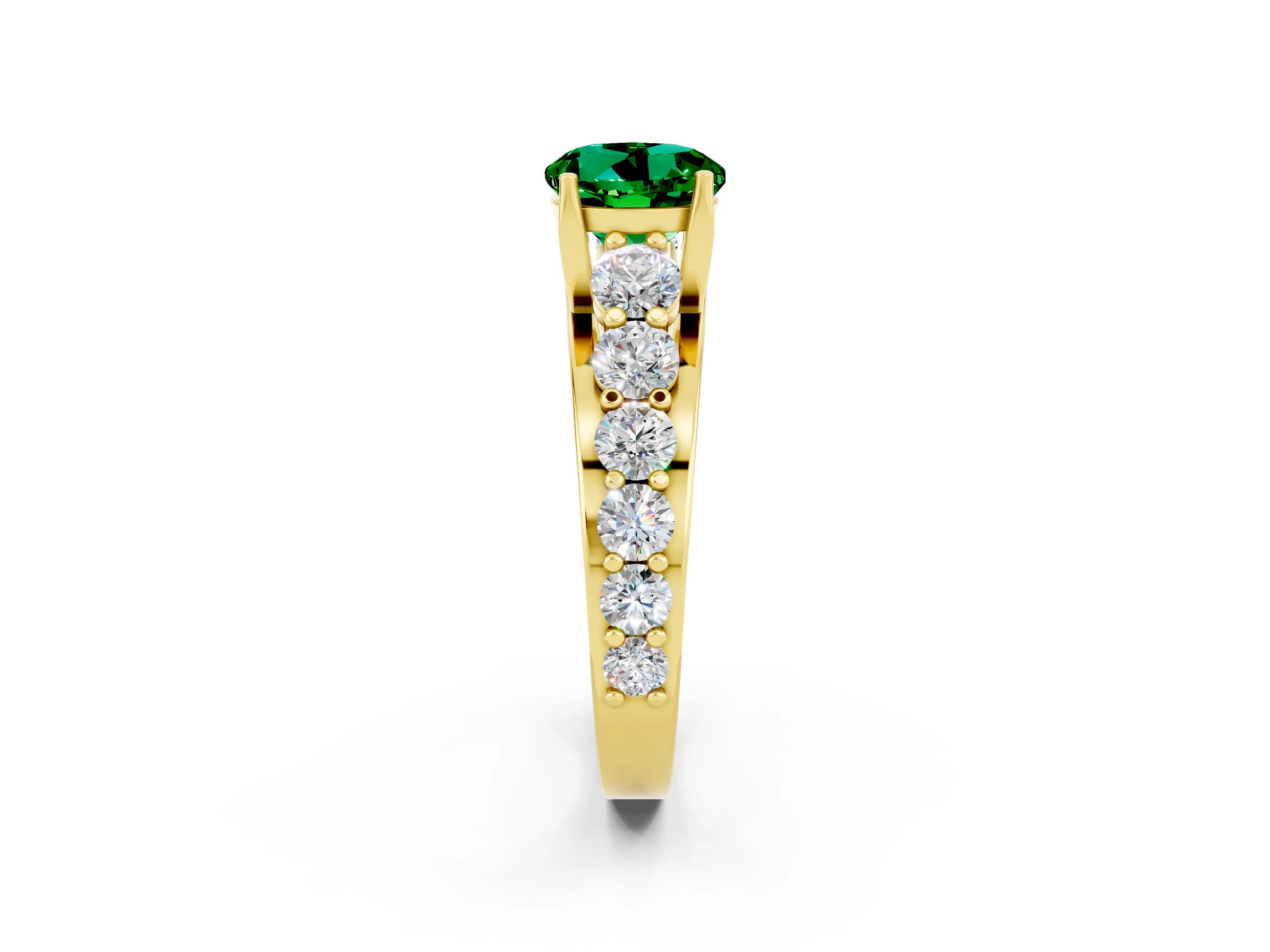 Yellow gold Round Cut Emerald Engagement Ring with Pavé Band and Four-Prong Setting_2