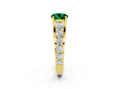 Yellow gold Round Cut Emerald Engagement Ring with Pavé Band and Four-Prong Setting_2
