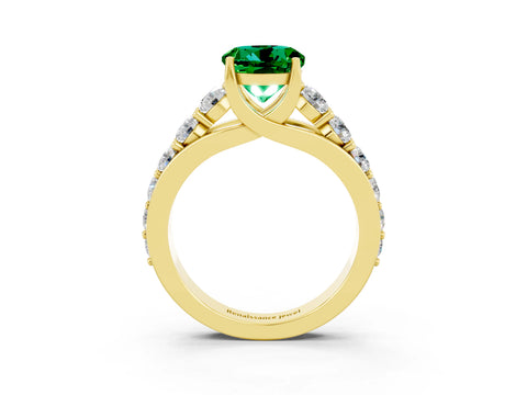Yellow gold Round Cut Emerald Engagement Ring with Pavé Band and Four-Prong Setting_3