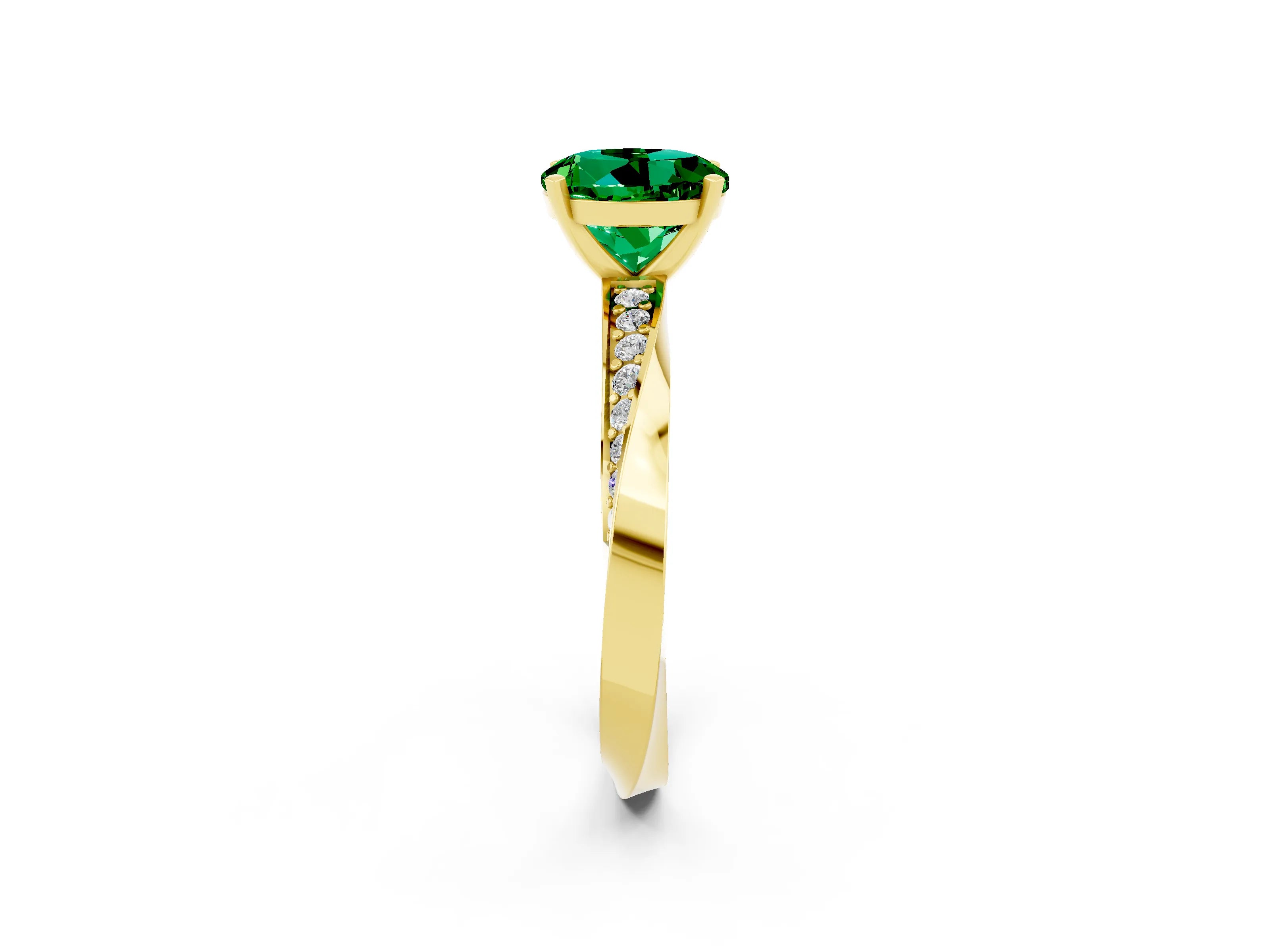 Yellow gold Round Cut Emerald Engagement Ring with Side Stone Accents and Four-Prong Setting_29