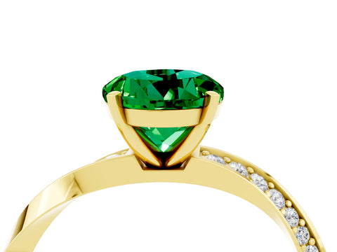 Yellow gold Round Cut Emerald Engagement Ring with Side Stone Accents and Four-Prong Setting_31