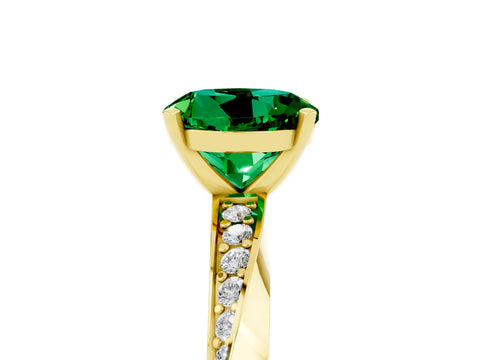Yellow gold Round Cut Emerald Engagement Ring with Side Stone Accents and Four-Prong Setting_32