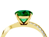 Yellow gold Round Cut Emerald Engagement Ring with Side Stone Accents and Four-Prong Setting_64