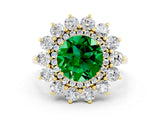 Yellow gold Round Cut Emerald Floral Double Halo Engagement Ring with Prong Setting_12
