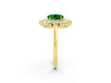 Yellow gold Round Cut Emerald Floral Double Halo Engagement Ring with Prong Setting_14