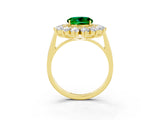 Yellow gold Round Cut Emerald Floral Double Halo Engagement Ring with Prong Setting_15