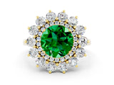 Yellow gold Round Cut Emerald Floral Double Halo Engagement Ring with Prong Setting_72
