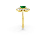 Yellow gold Round Cut Emerald Floral Double Halo Engagement Ring with Prong Setting_74