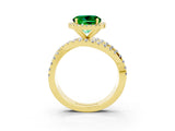 Yellow gold Round Cut Emerald Halo Ring with Round Split Shank and Prong Setting_51