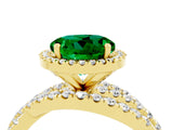 Yellow gold Round Cut Emerald Halo Ring with Round Split Shank and Prong Setting_52