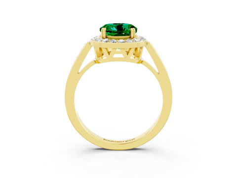 Yellow gold Round Cut Emerald Halo Ring with Split Shank and Four-Prong Setting_3
