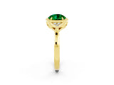 Yellow gold Round Cut Emerald Halo Ring with Tapered Band and Four-Prong Setting_2