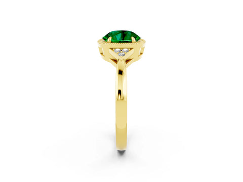 Yellow gold Round Cut Emerald Halo Ring with Tapered Band and Four-Prong Setting_2