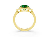Yellow gold Round Cut Emerald Halo Ring with Tapered Band and Four-Prong Setting_3