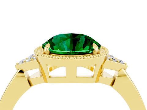 Yellow gold Round Cut Emerald Halo Ring with Tapered Band and Four-Prong Setting_4