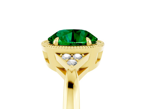 Yellow gold Round Cut Emerald Halo Ring with Tapered Band and Four-Prong Setting_5
