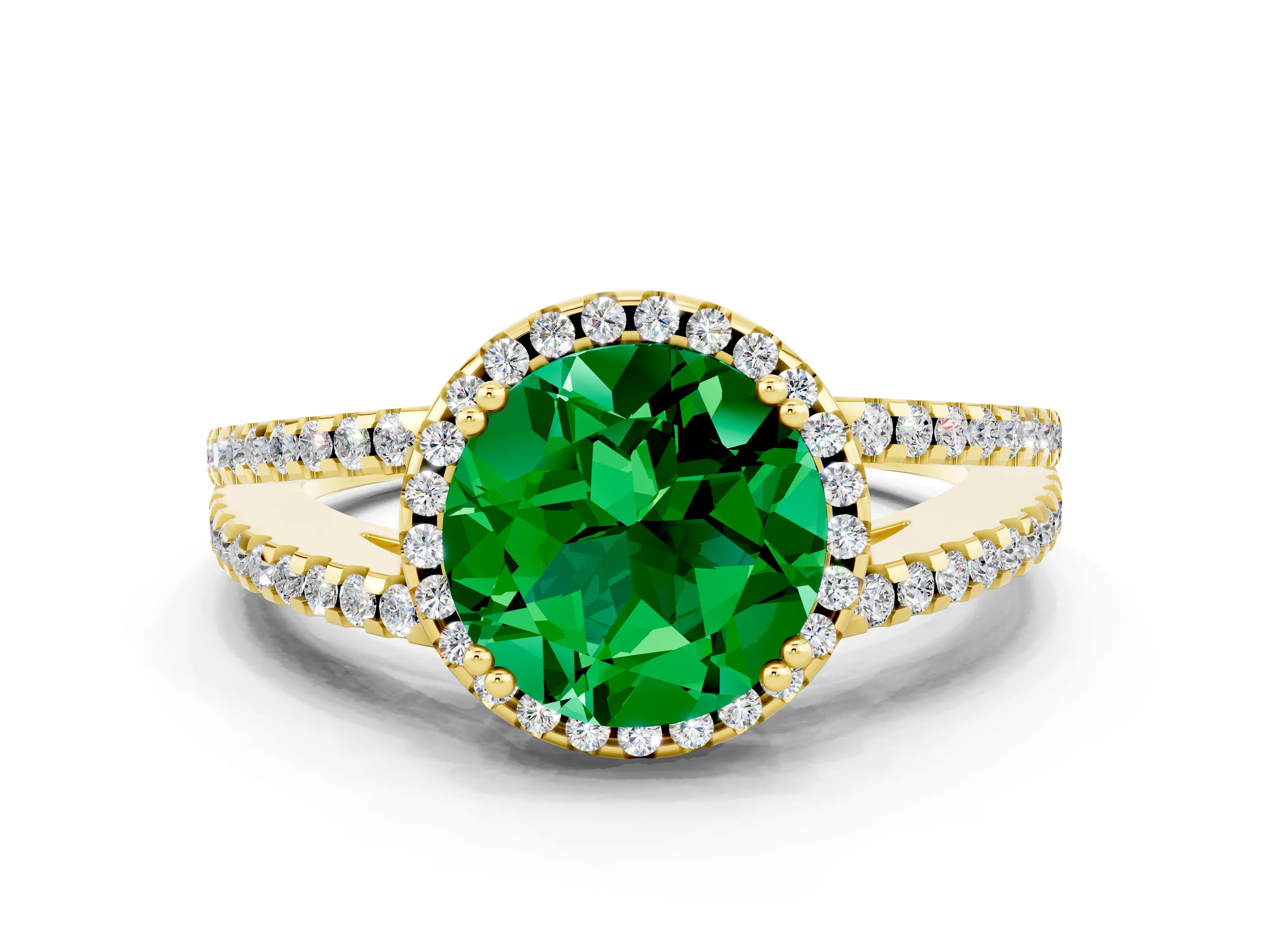 Yellow gold Round Cut Emerald Halo Split Shank Engagement Ring_12